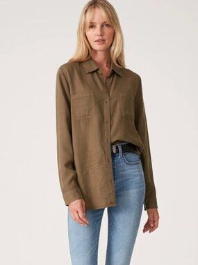 cloth & stone Brown Olive Button-Front Utility Shirt Size XS women's